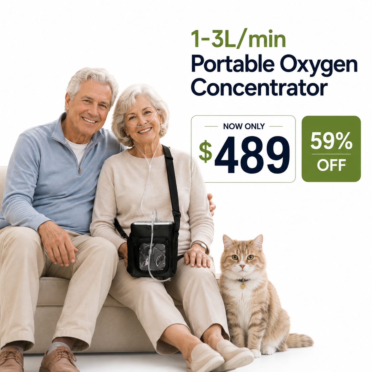 1-3L/Min Portable Oxygen Concentrator | 10-12 Hours Battery Life | Free Carry Bag