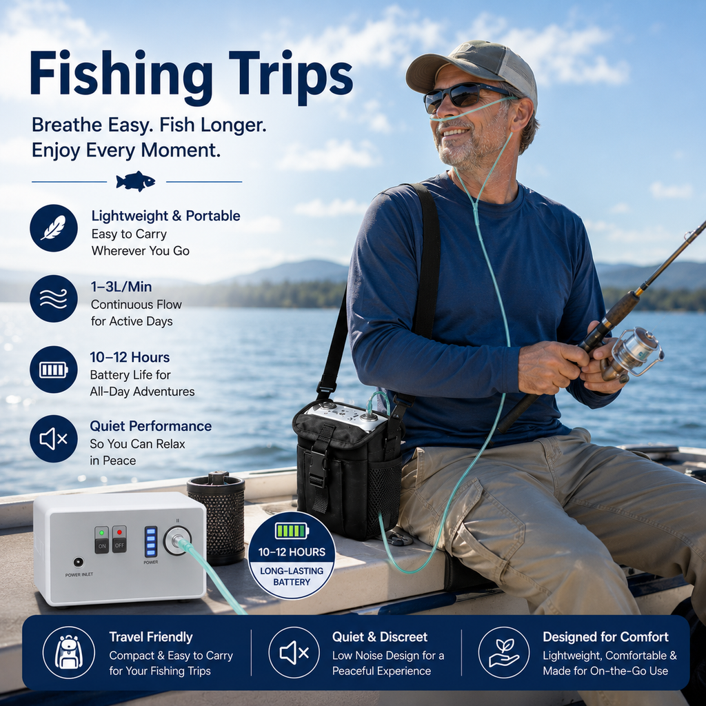 1-3L/Min Portable Oxygen Concentrator for Travel| 10-12 Hours Continuous Flow Battery Life | Free Carry Bag