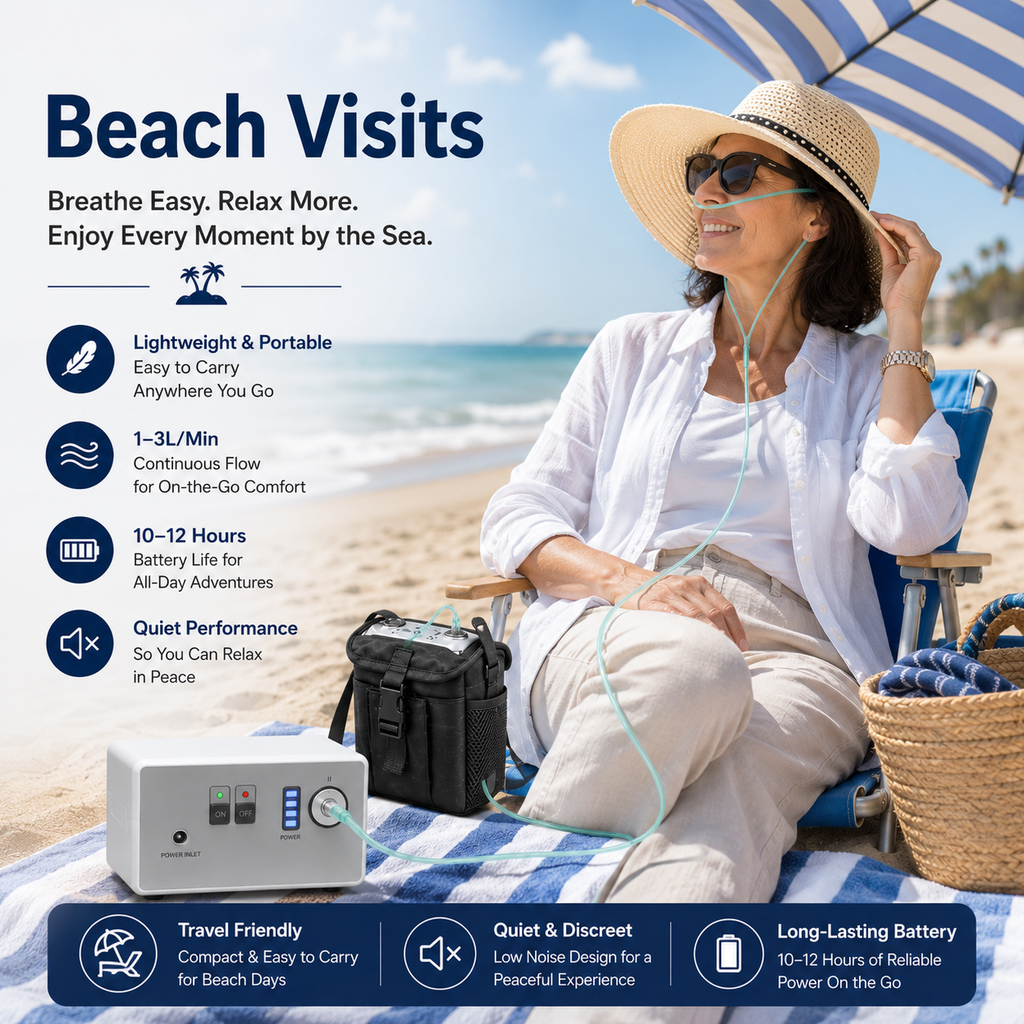 1-3L/Min Portable Oxygen Concentrator for Travel| 10-12 Hours Continuous Flow Battery Life | Free Carry Bag