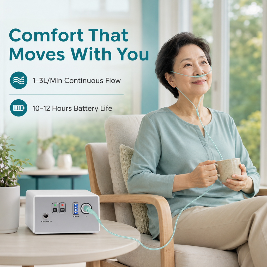 1-3L/Min Portable Oxygen Concentrator for Travel| 10-12 Hours Continuous Flow Battery Life | Free Carry Bag