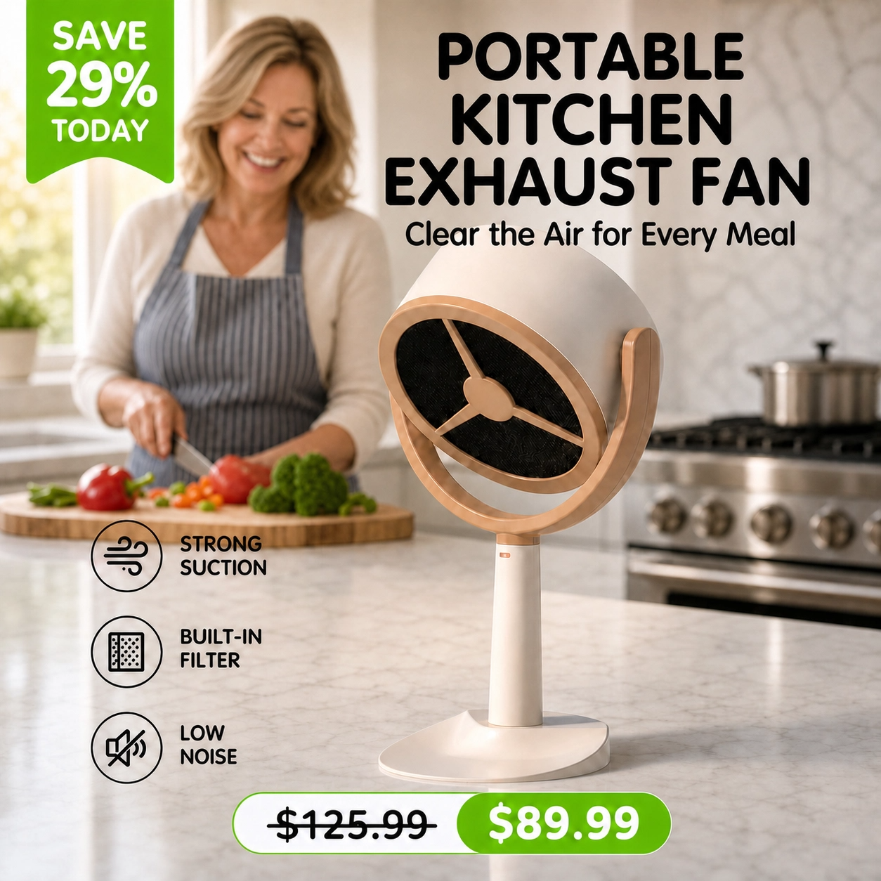 Portable Kitchen Exhaust Fan for Indoor Cooking Smoke Removal