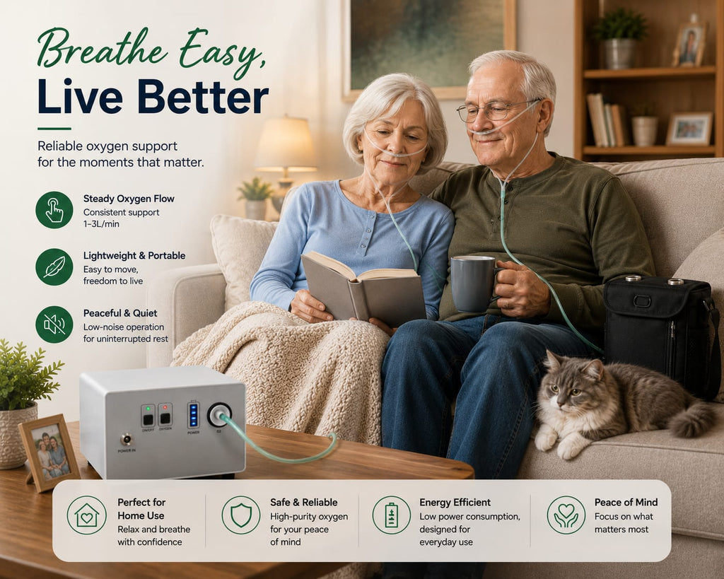 1-3L/Min Portable Oxygen Concentrator | 10-12 Hours Battery Life | Free Carry Bag